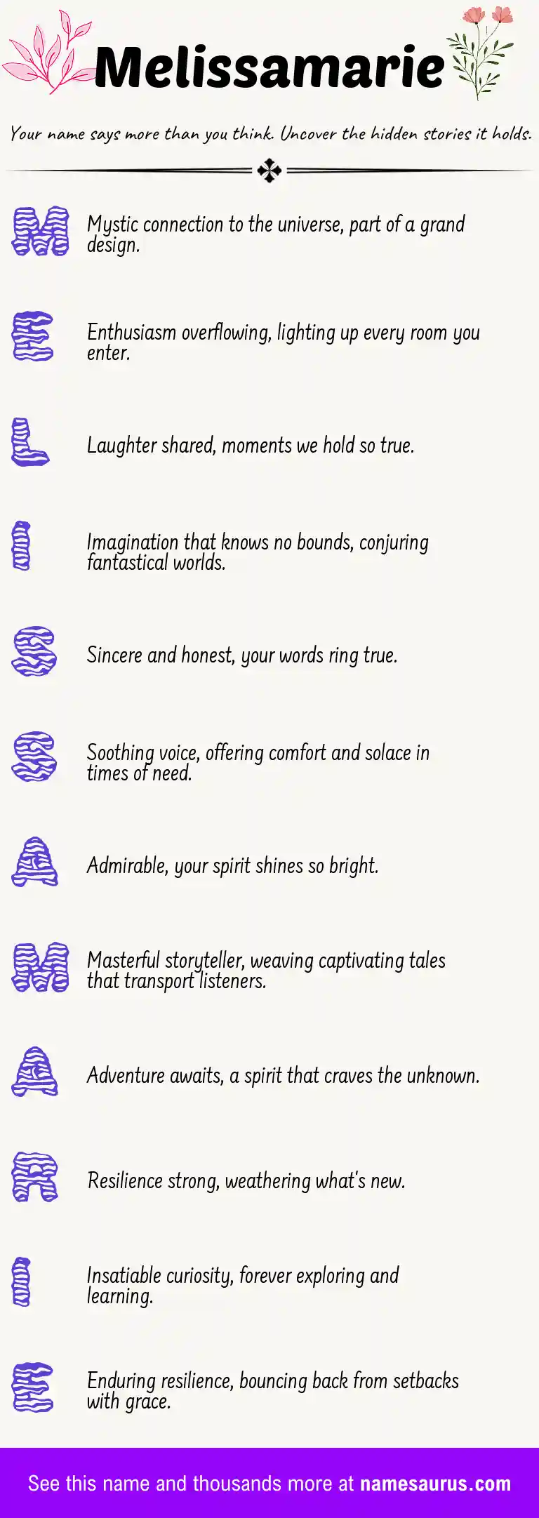 Acrostic poem about Melissamarie.