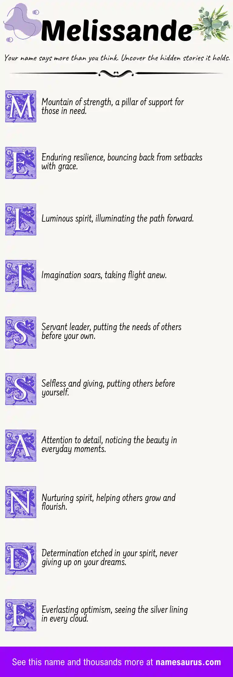 Acrostic poem about Melissande.