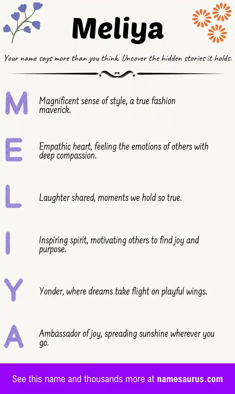 Acrostic poem about Meliya.