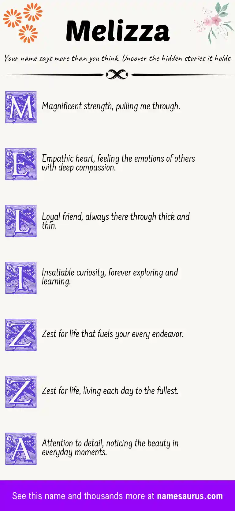 Acrostic poem about Melizza.