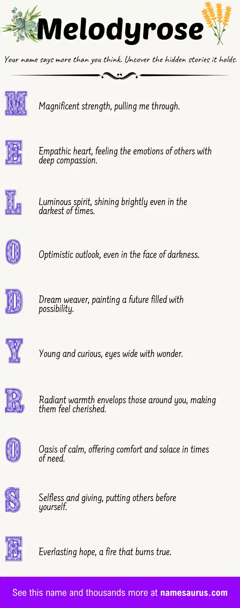 Acrostic poem about Melodyrose.