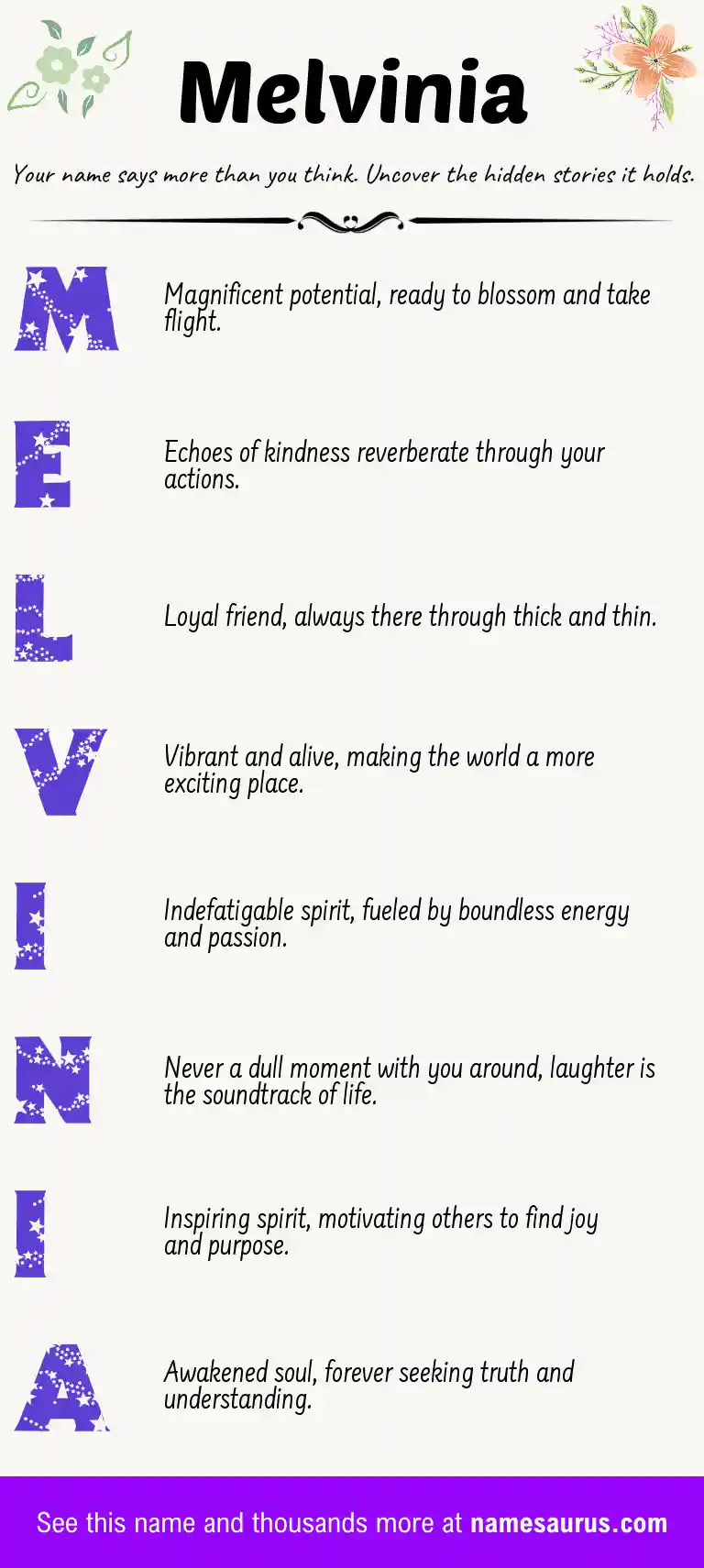 Acrostic poem about Melvinia.