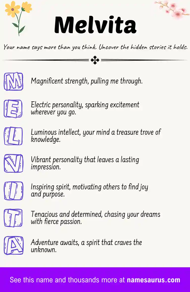 Acrostic poem about Melvita.