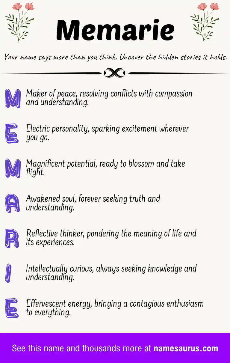 Acrostic poem about Memarie.
