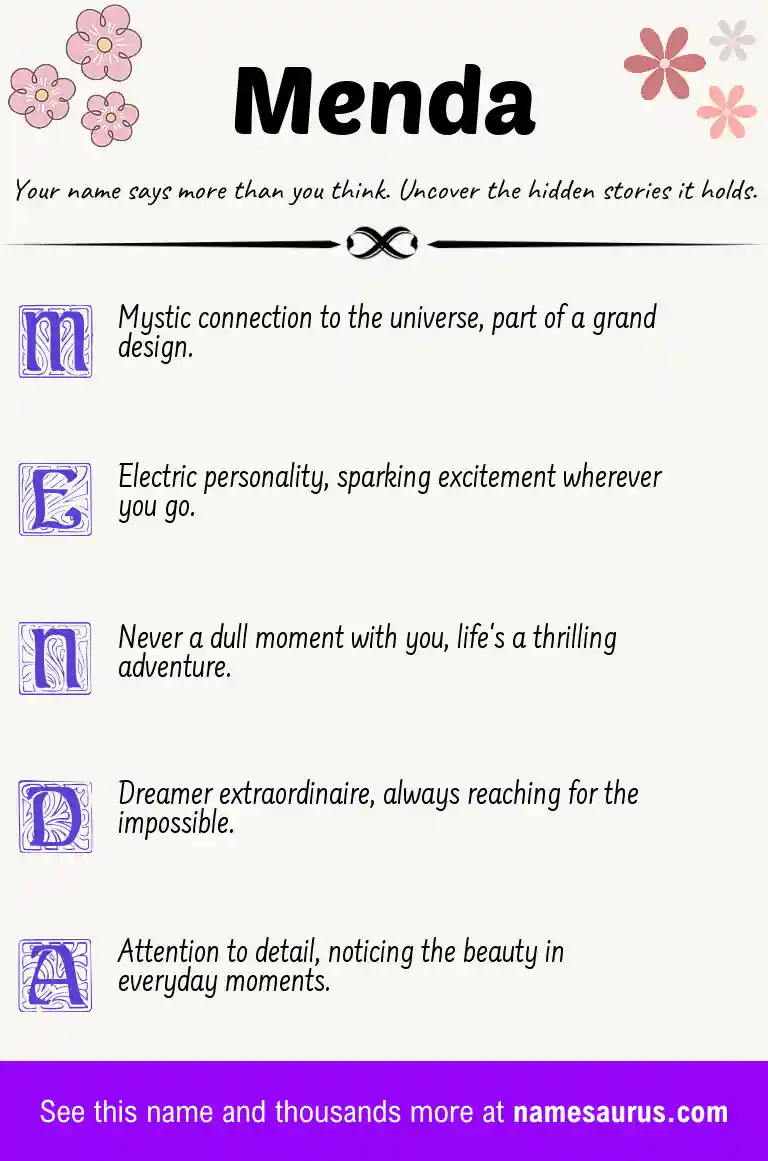 Acrostic poem about Menda.