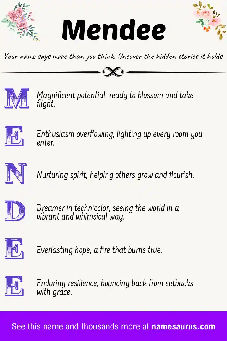 Acrostic poem about Mendee.