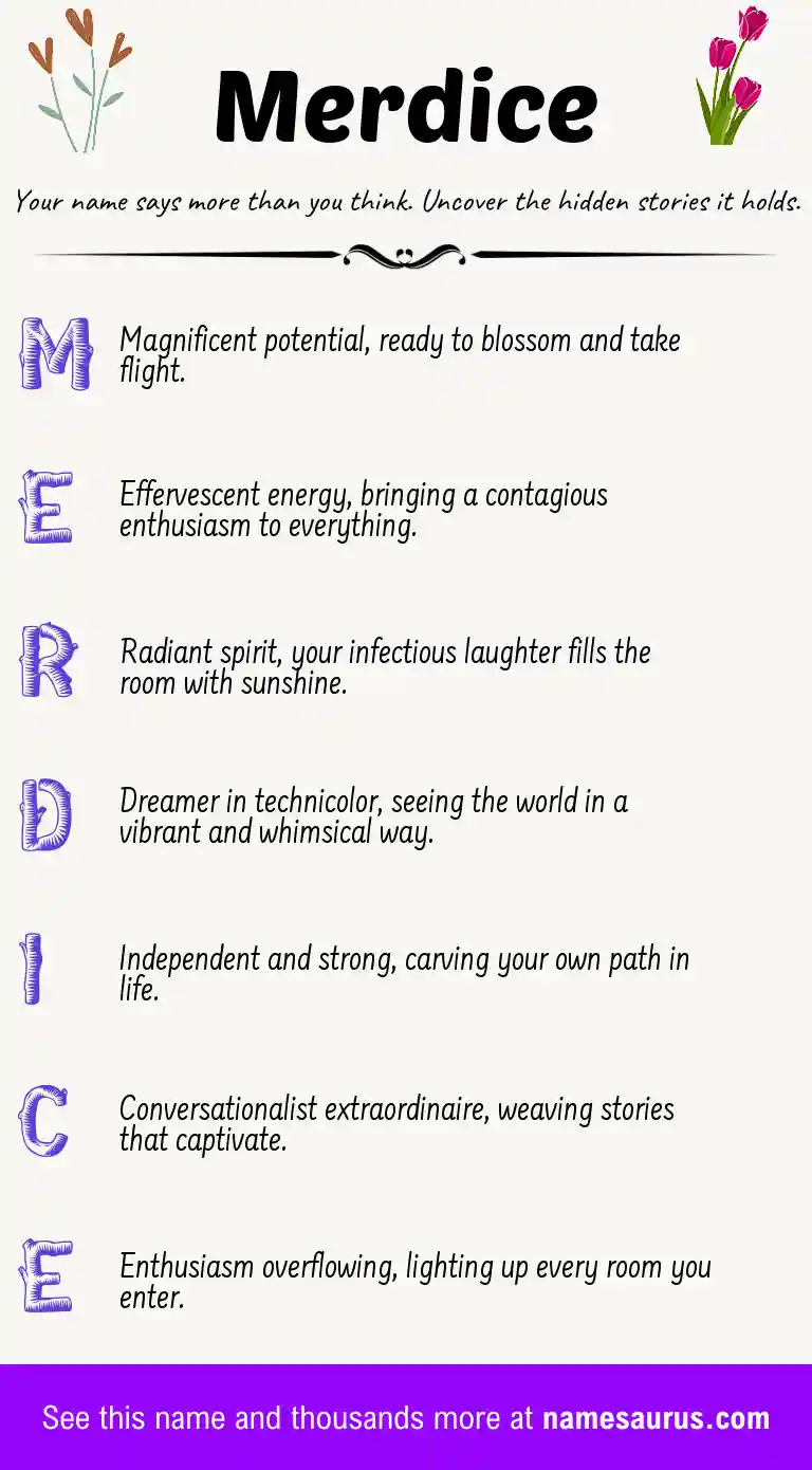 Acrostic poem about Merdice.