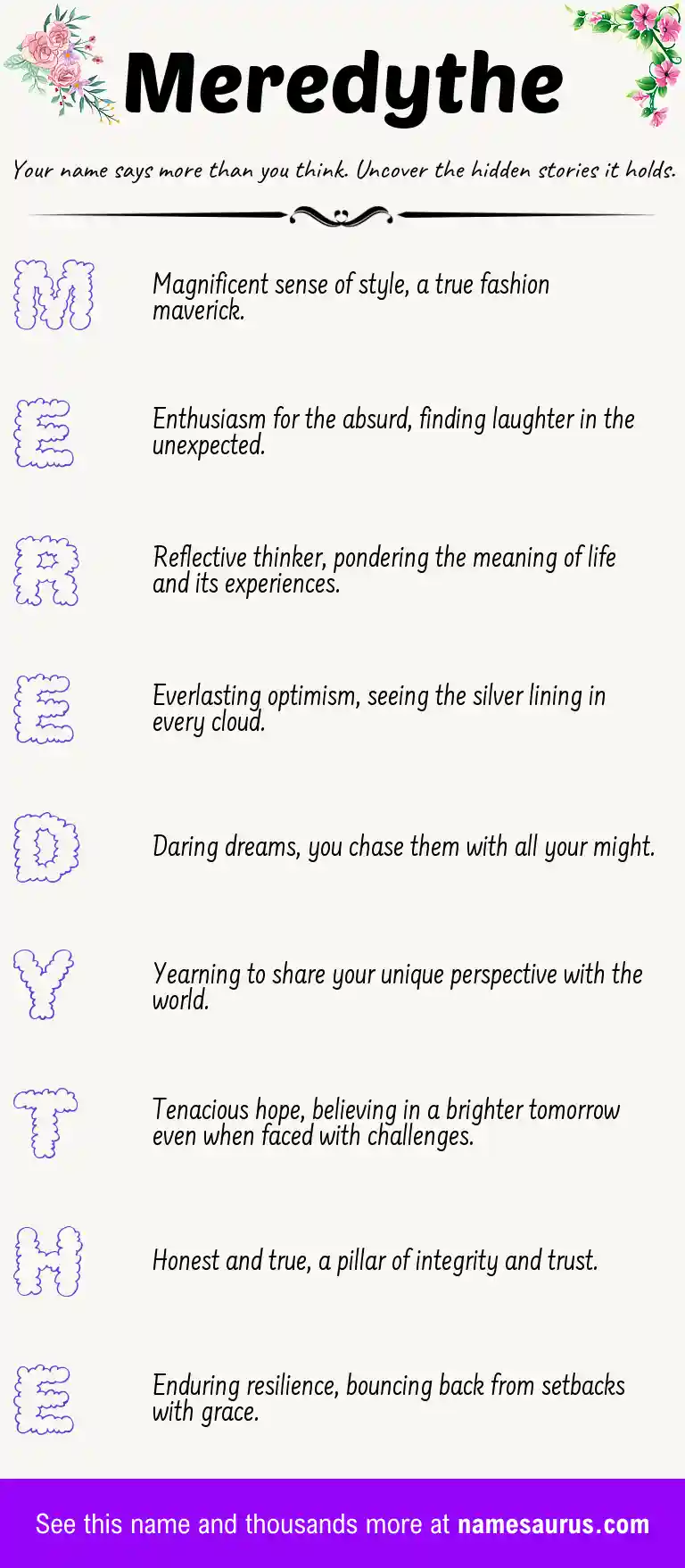 Acrostic poem about Meredythe.