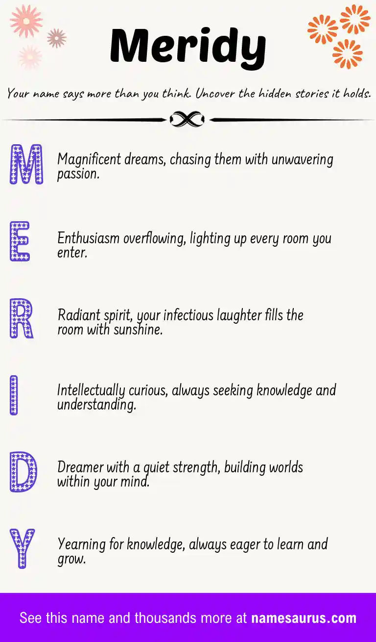 Acrostic poem about Meridy.