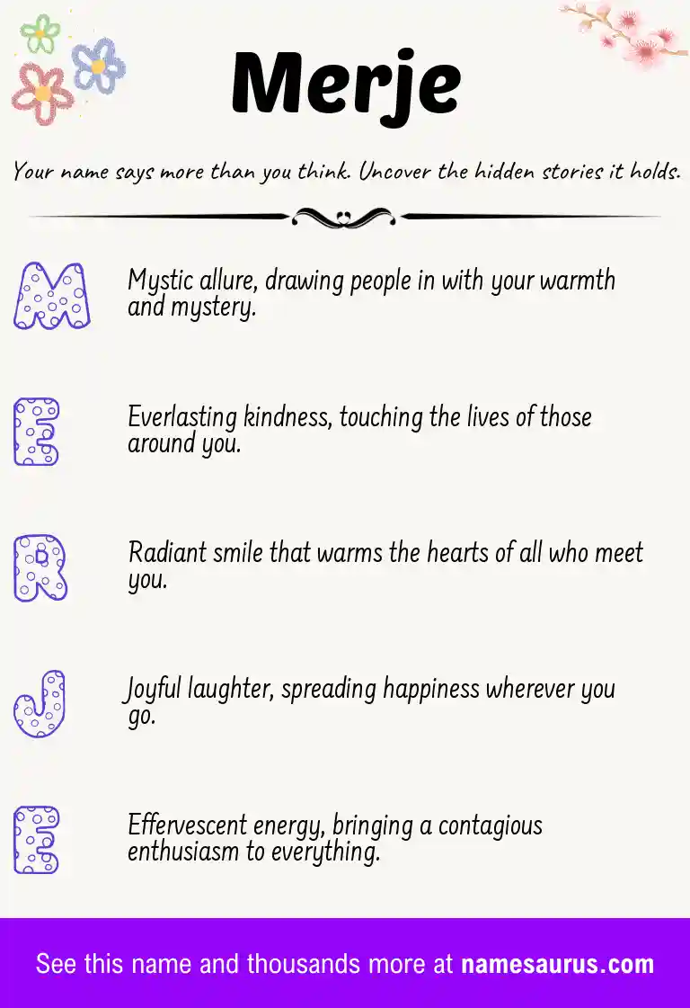 Acrostic poem about Merje.