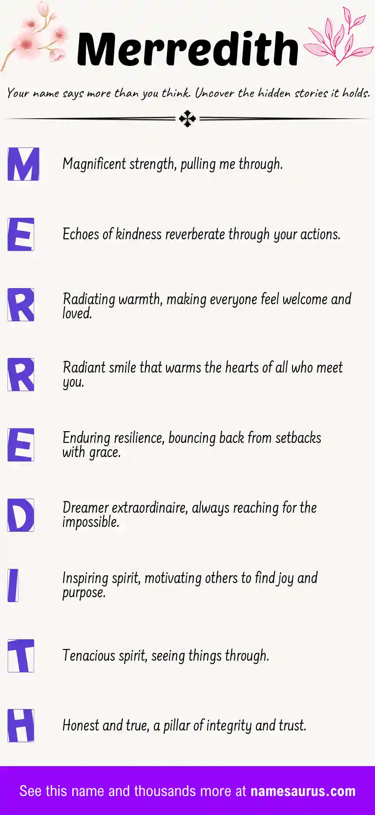 Acrostic poem about Merredith.