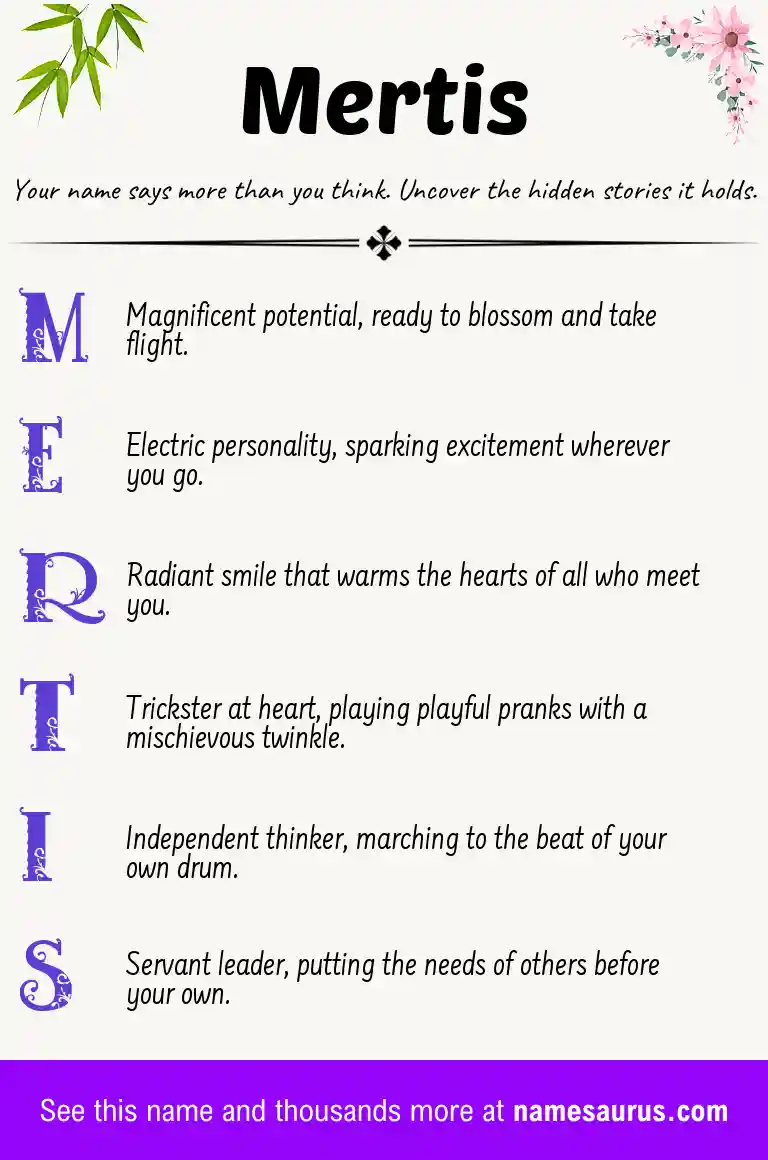 Acrostic poem about Mertis.