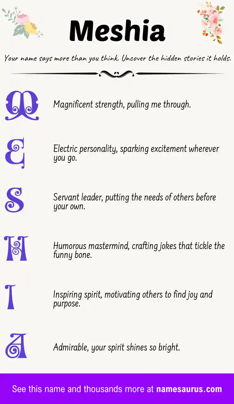 Acrostic poem about Meshia.