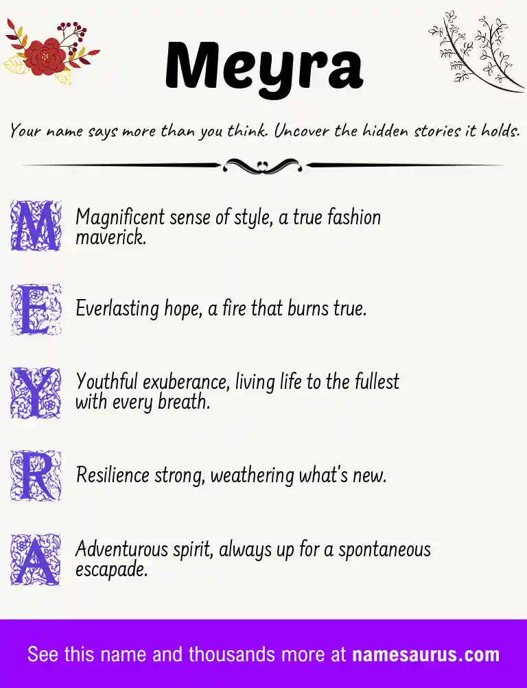 Acrostic poem about Meyra.