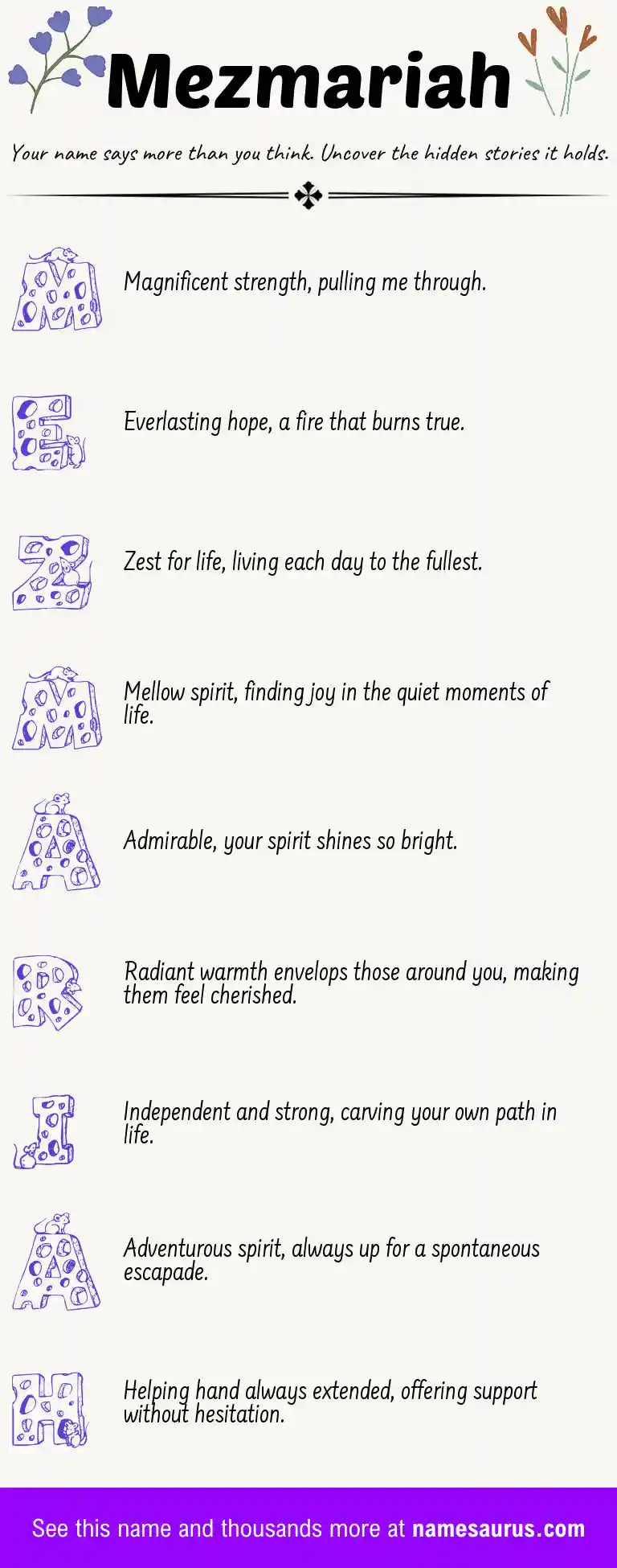 Acrostic poem about Mezmariah.