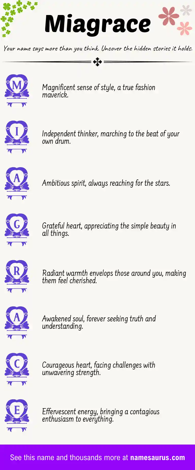 Acrostic poem about Miagrace.