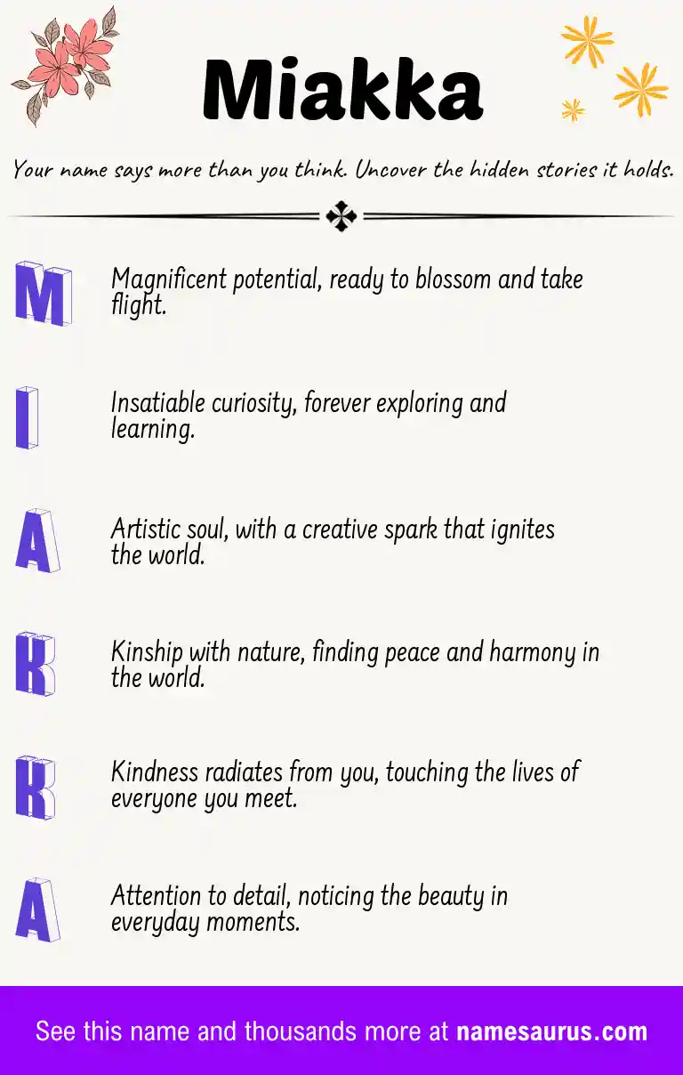 Acrostic poem about Miakka.