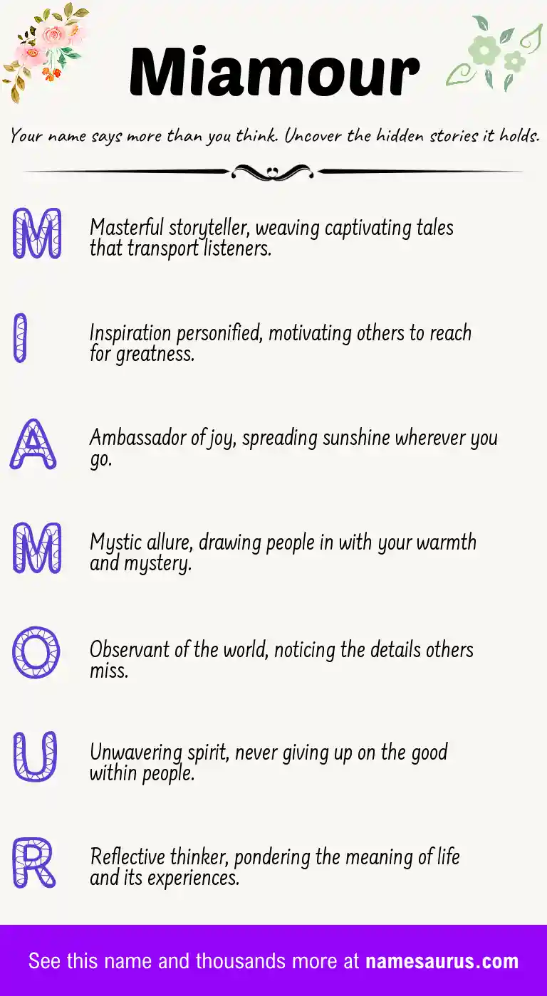 Acrostic poem about Miamour.