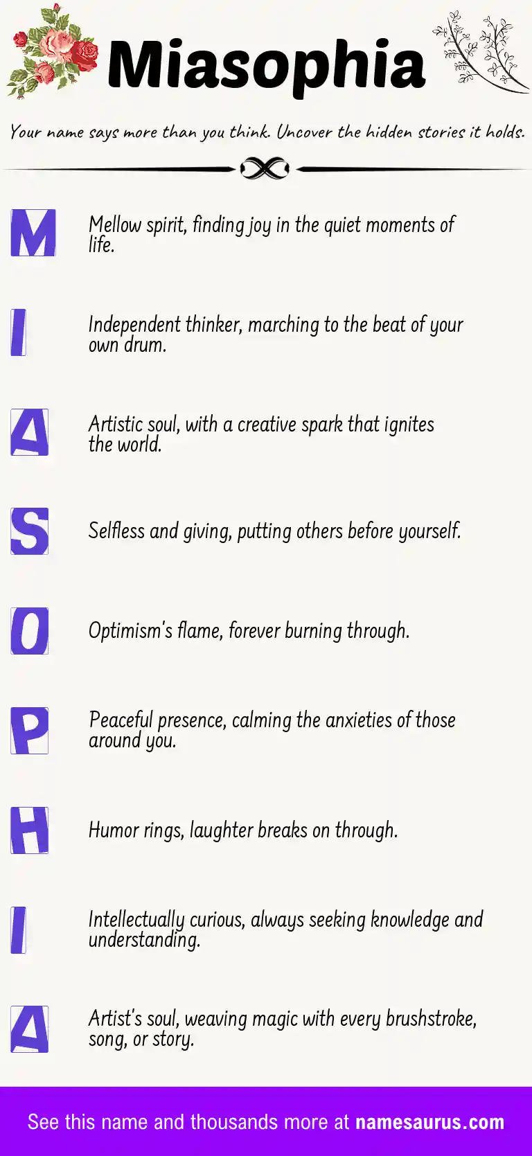 Acrostic poem about Miasophia.