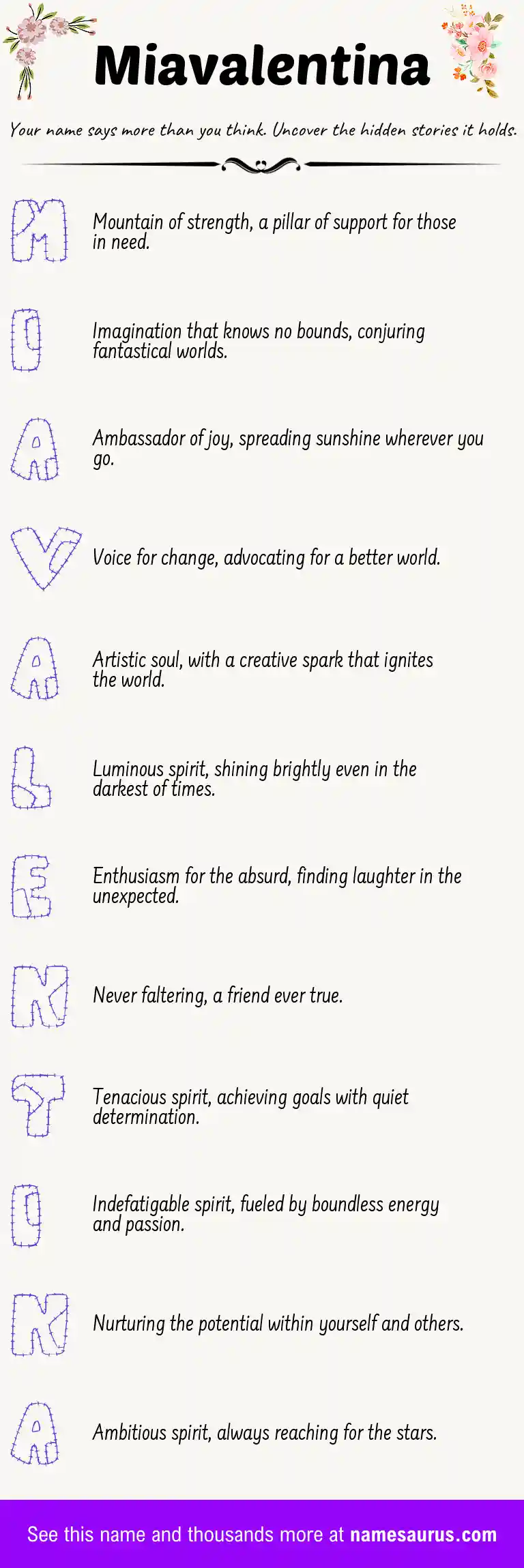 Acrostic poem about Miavalentina.