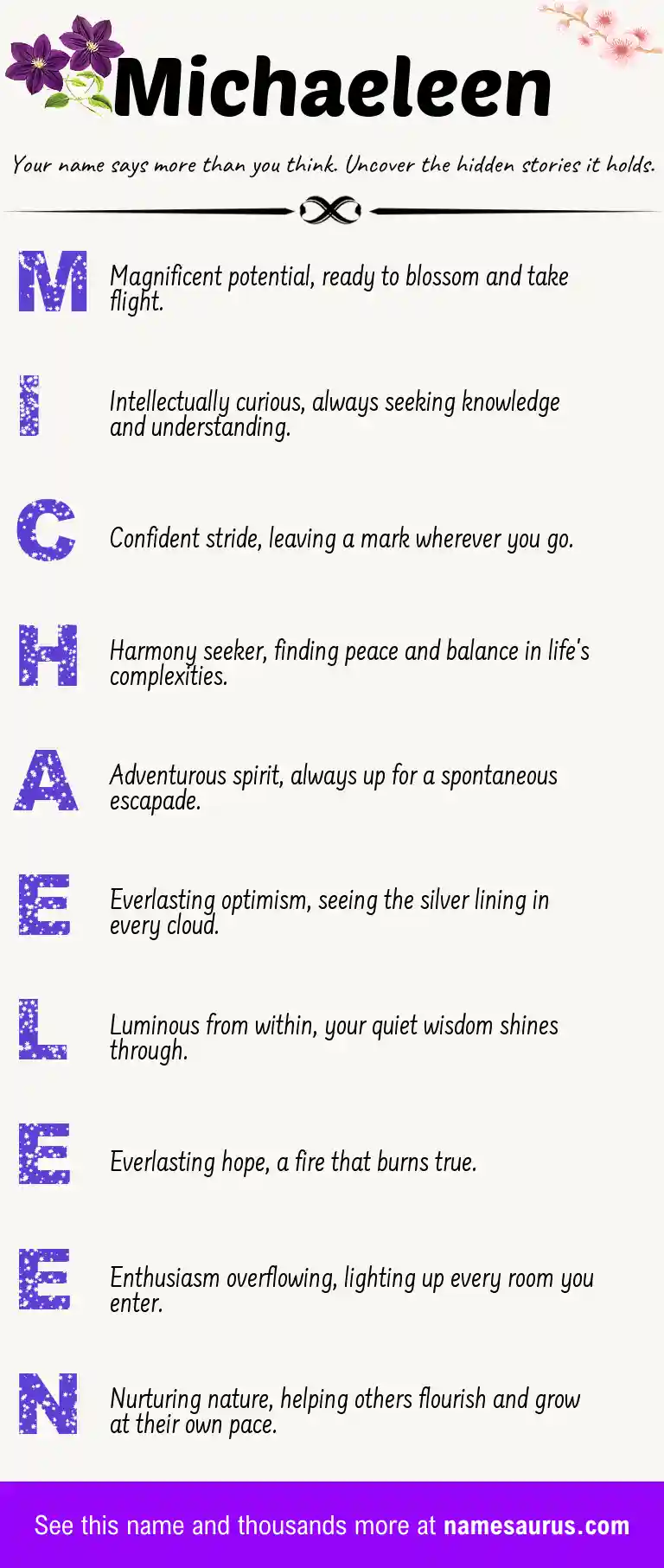 Acrostic poem about Michaeleen.