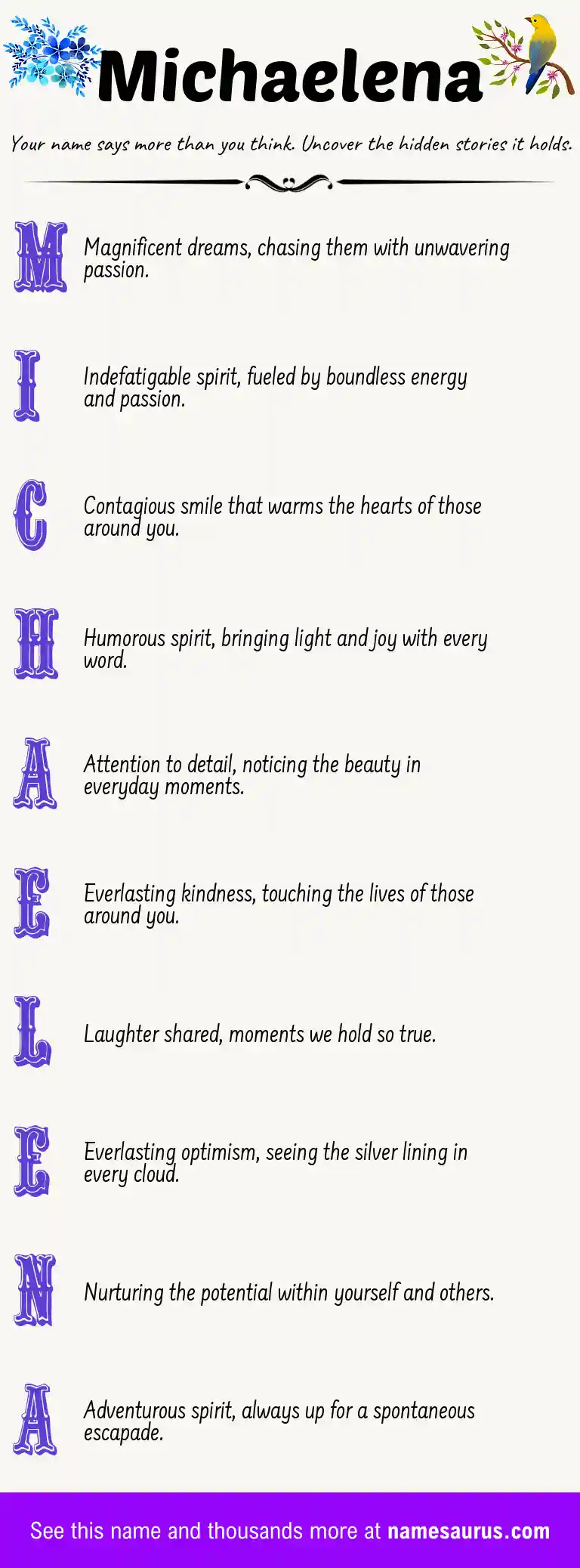 Acrostic poem about Michaelena.