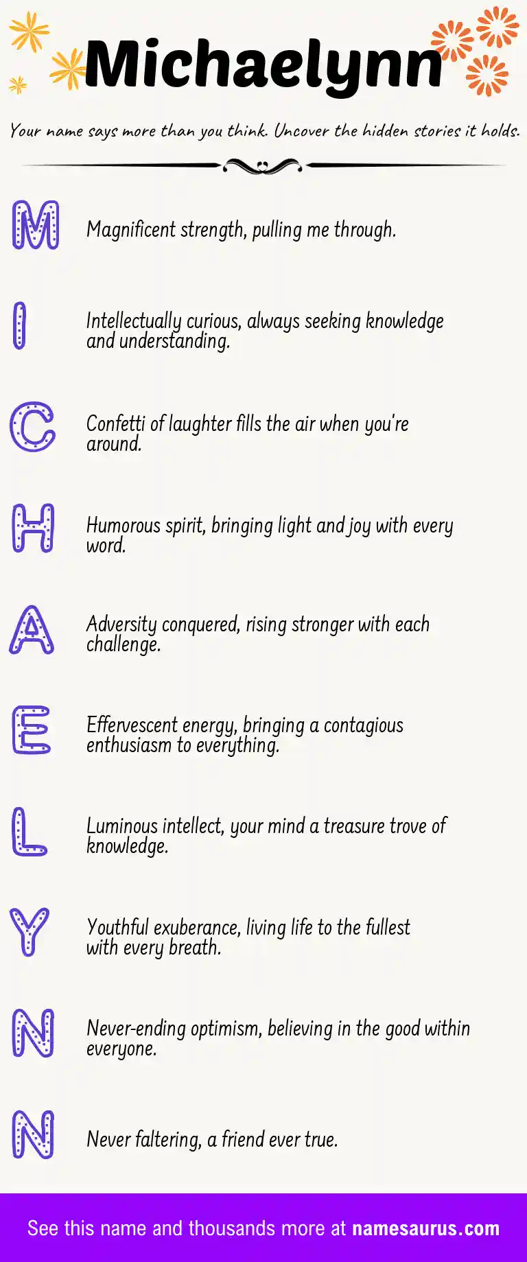 Acrostic poem about Michaelynn.
