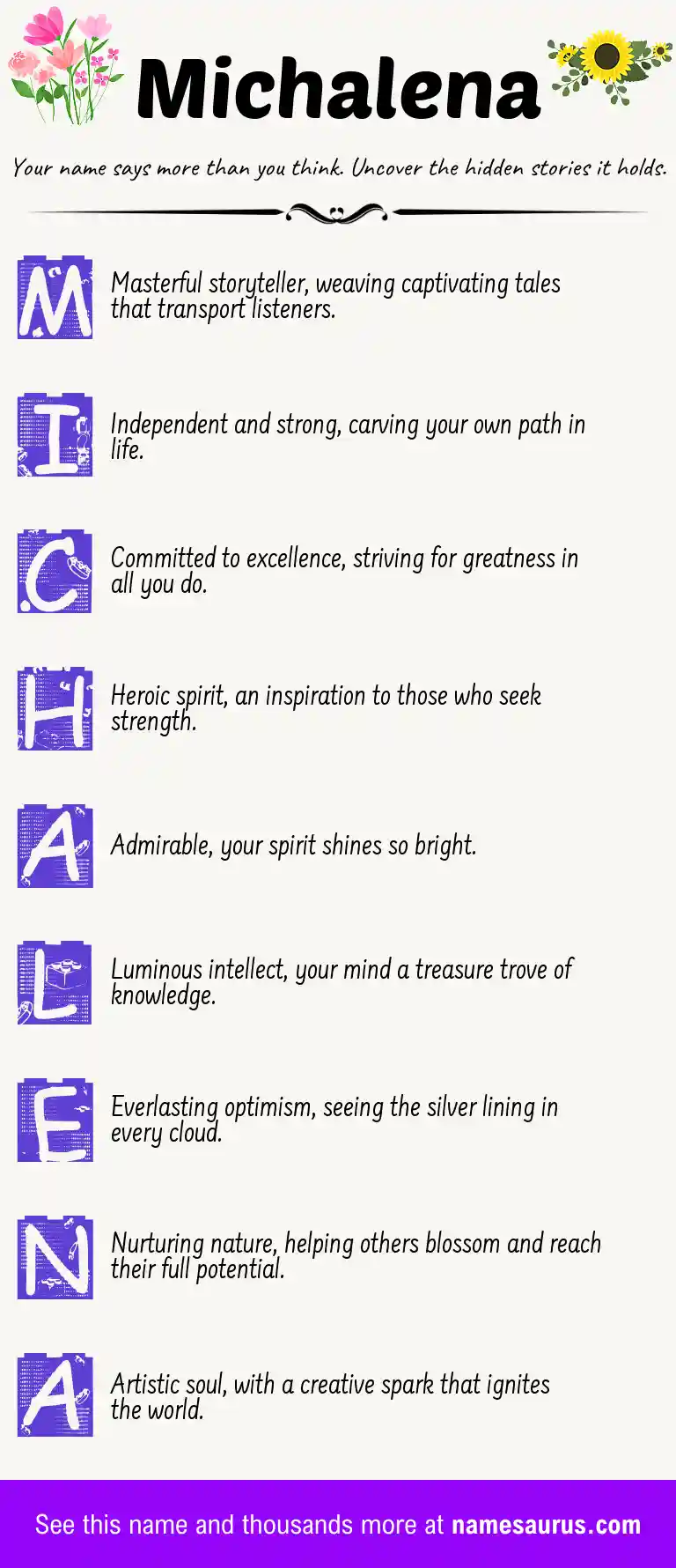 Acrostic poem about Michalena.