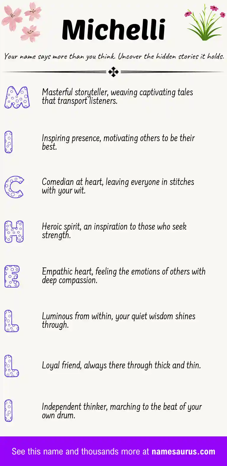 Acrostic poem about Michelli.
