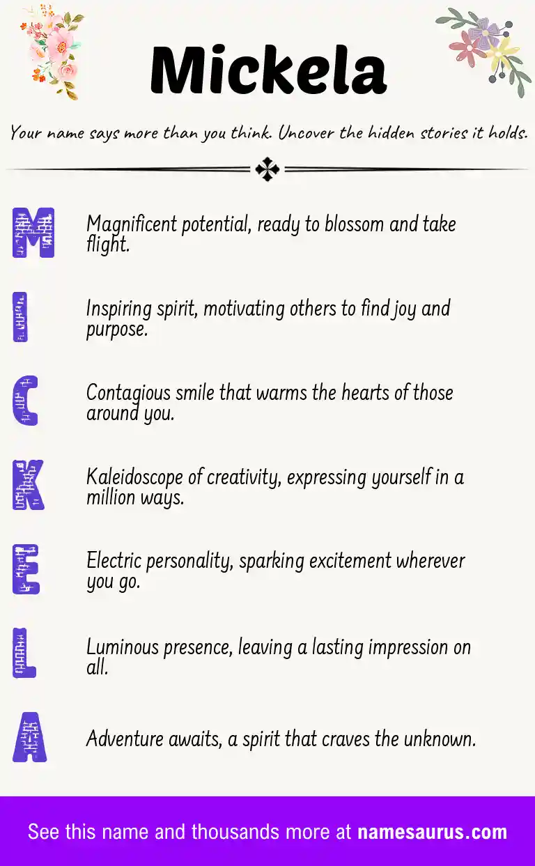 Acrostic poem about Mickela.