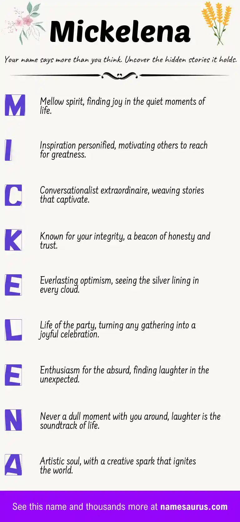 Acrostic poem about Mickelena.