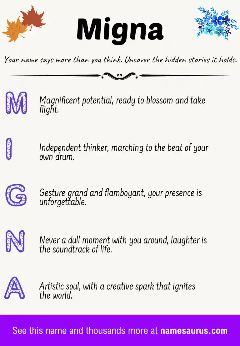 Acrostic poem about Migna.