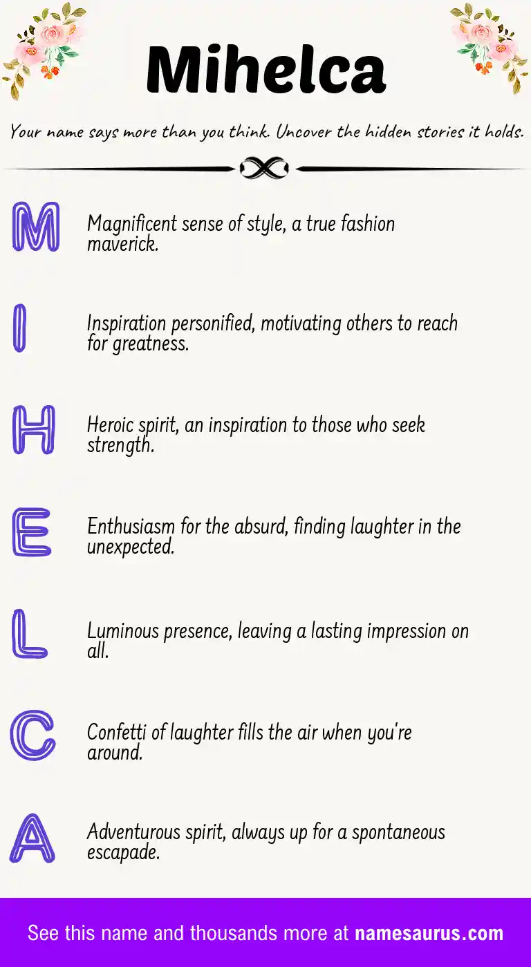 Acrostic poem about Mihelca.