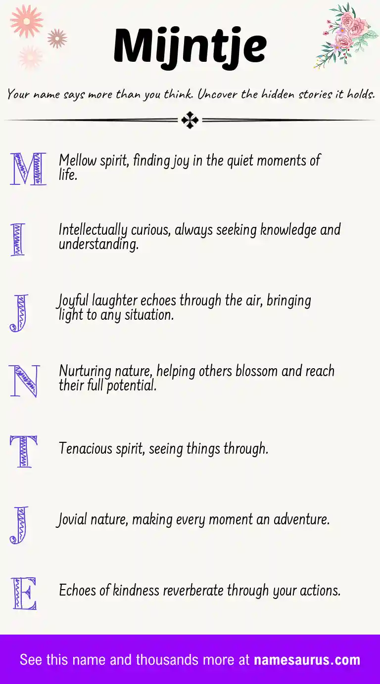 Acrostic poem about Mijntje.