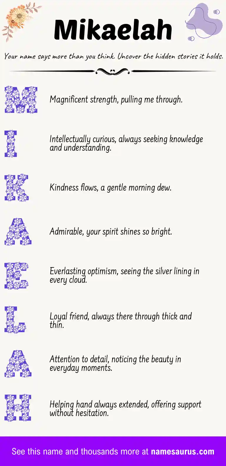 Acrostic poem about Mikaelah.