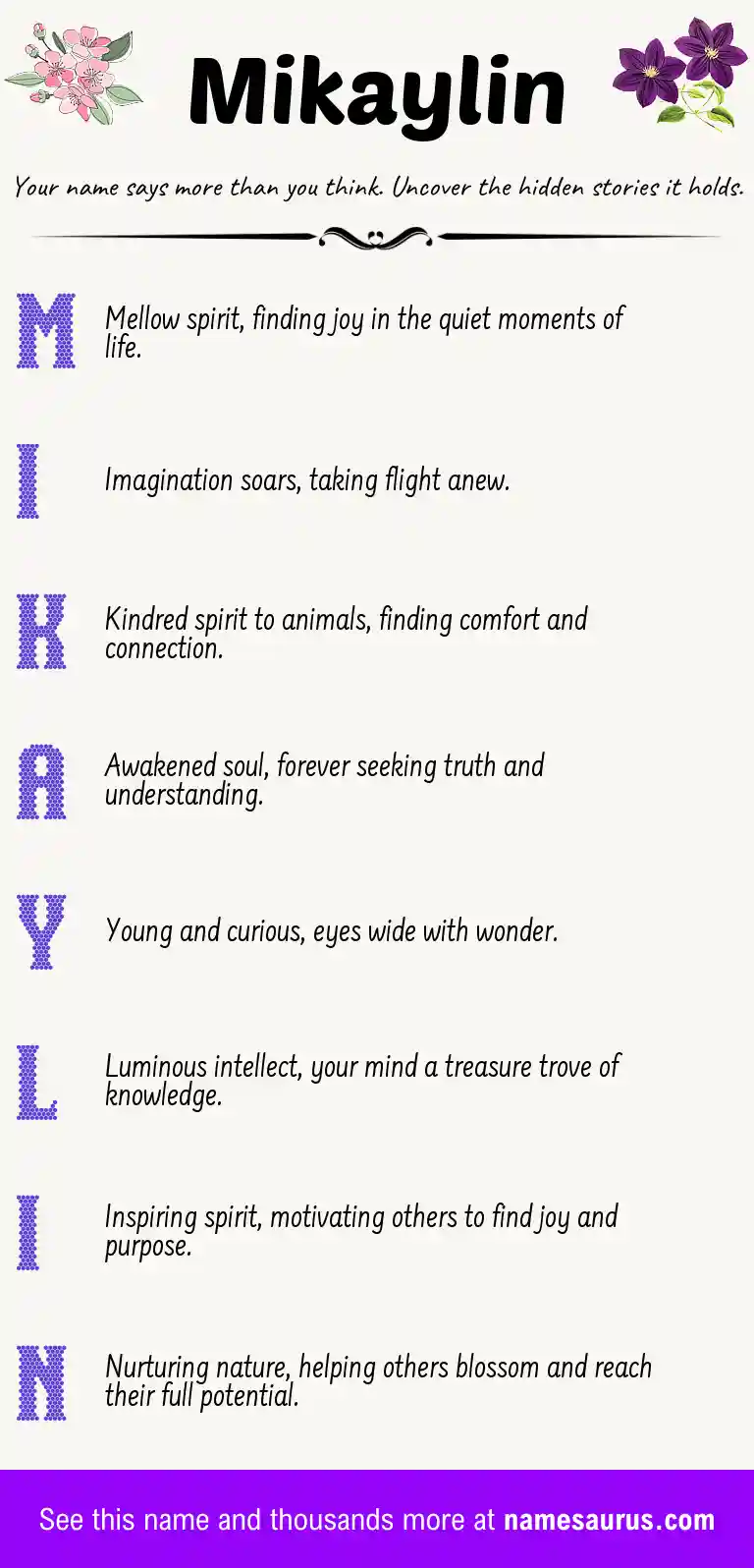 Acrostic poem about Mikaylin.