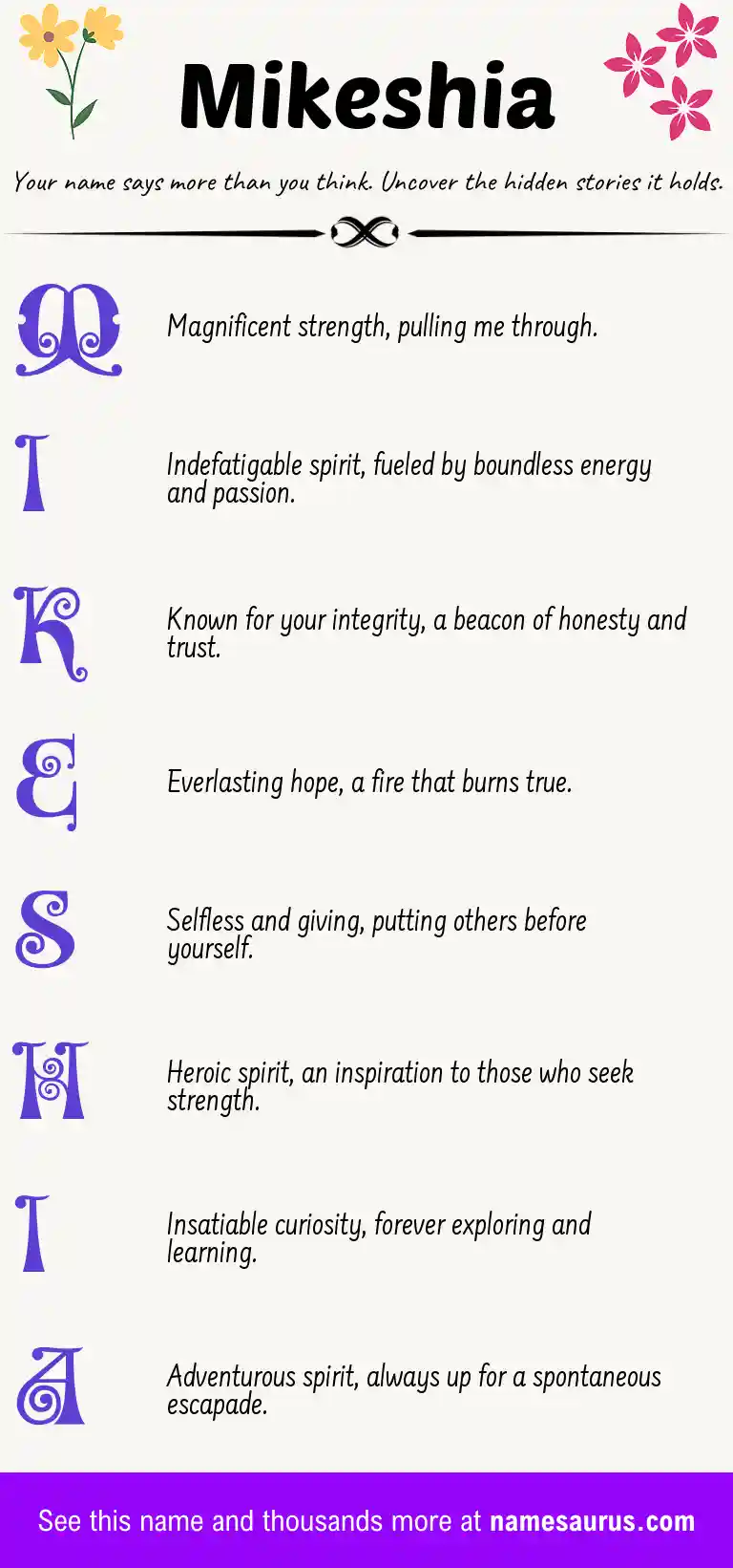 Acrostic poem about Mikeshia.