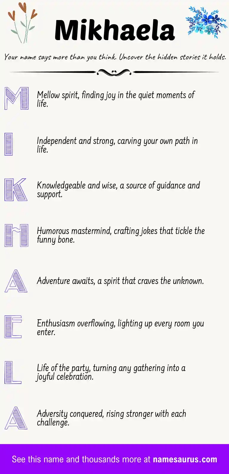 Acrostic poem about Mikhaela.