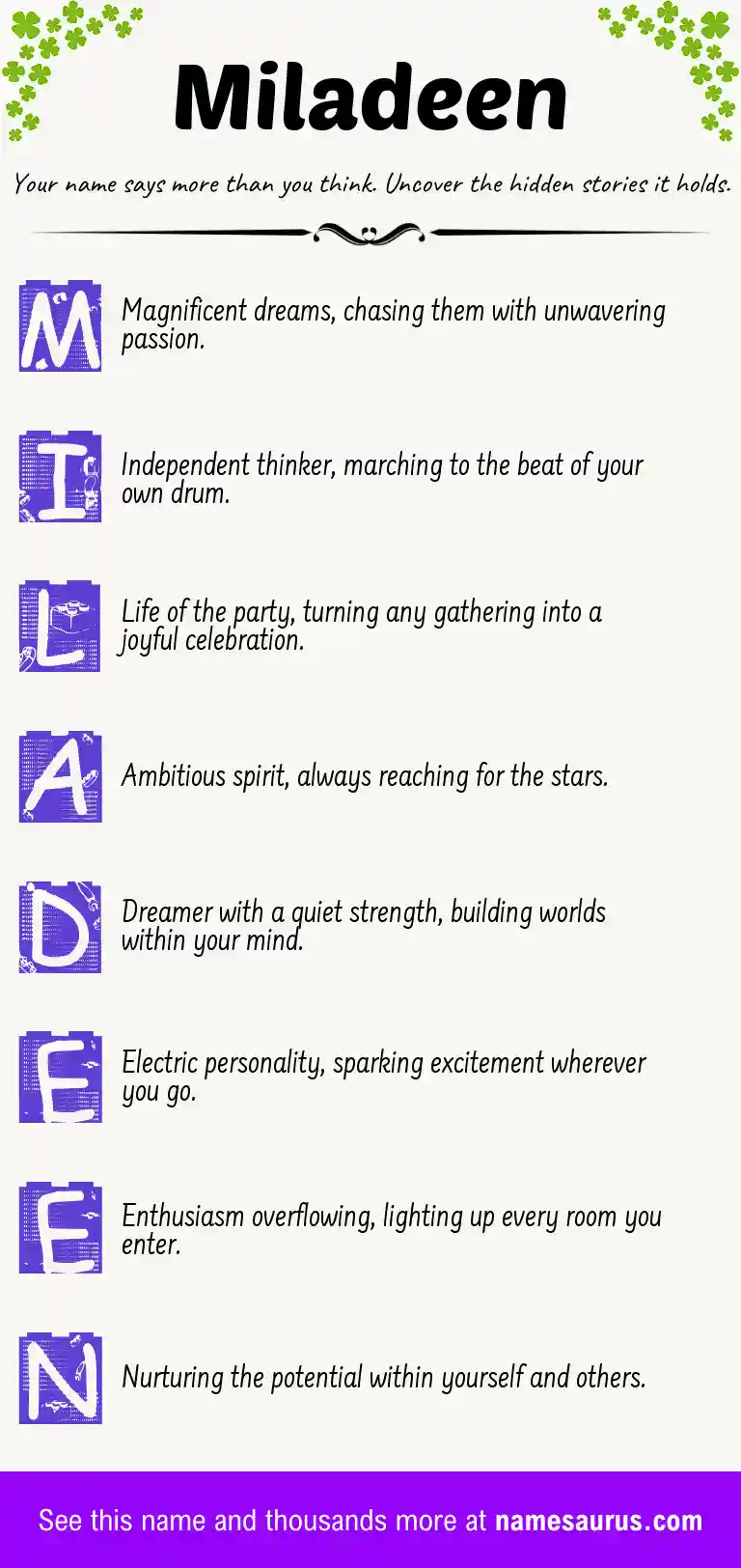 Acrostic poem about Miladeen.
