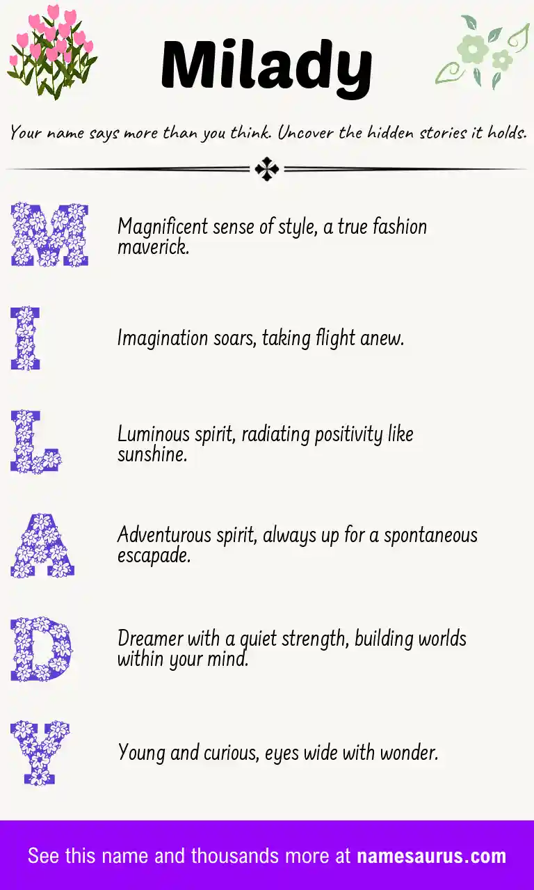 Acrostic poem about Milady.