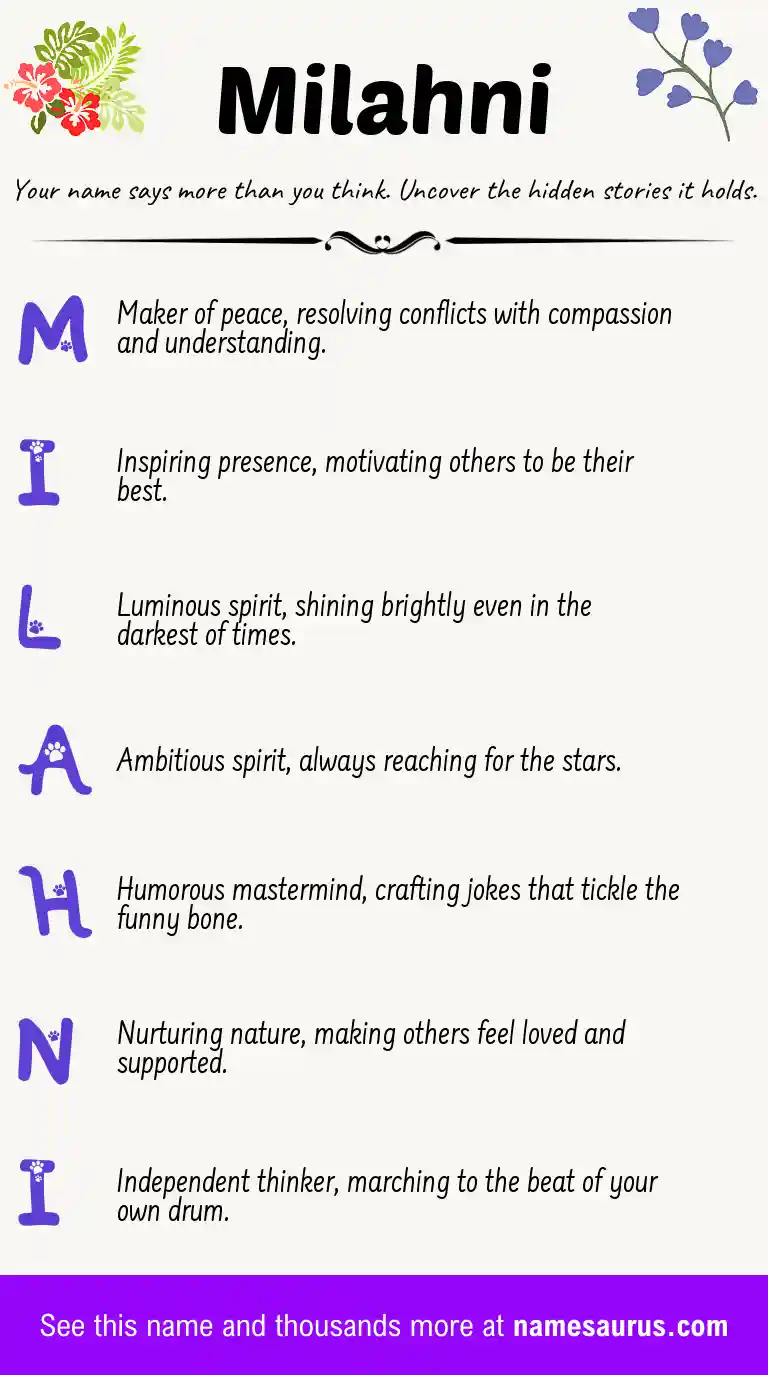 Acrostic poem about Milahni.