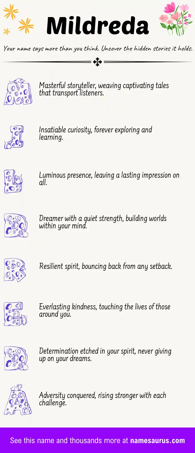 Acrostic poem about Mildreda.