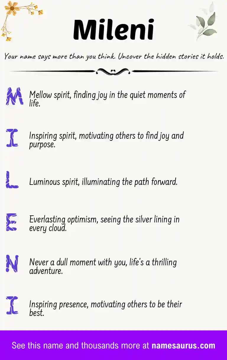 Acrostic poem about Mileni.