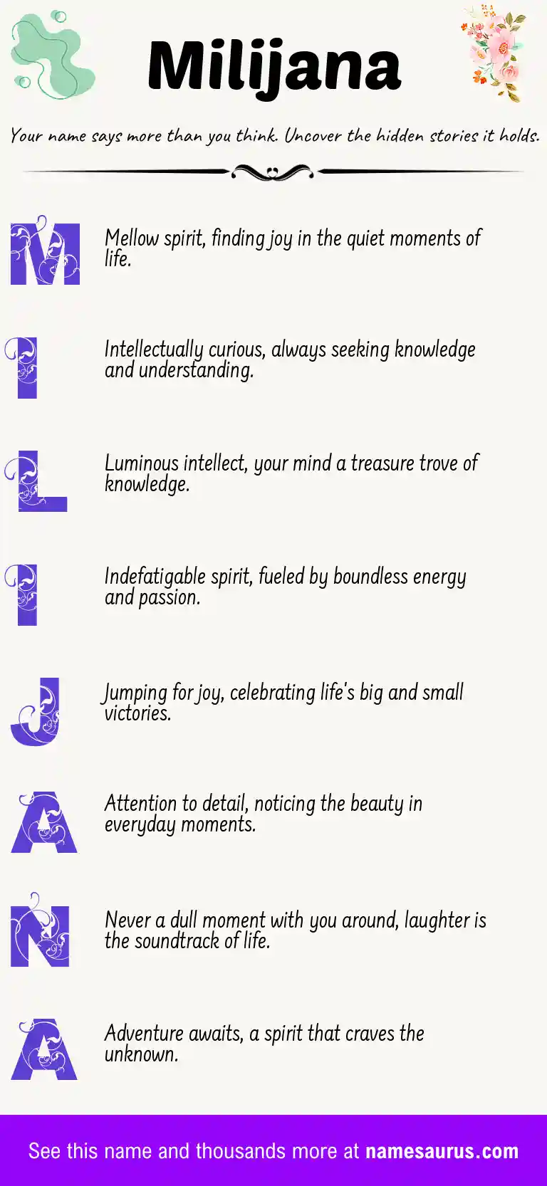 Acrostic poem about Milijana.