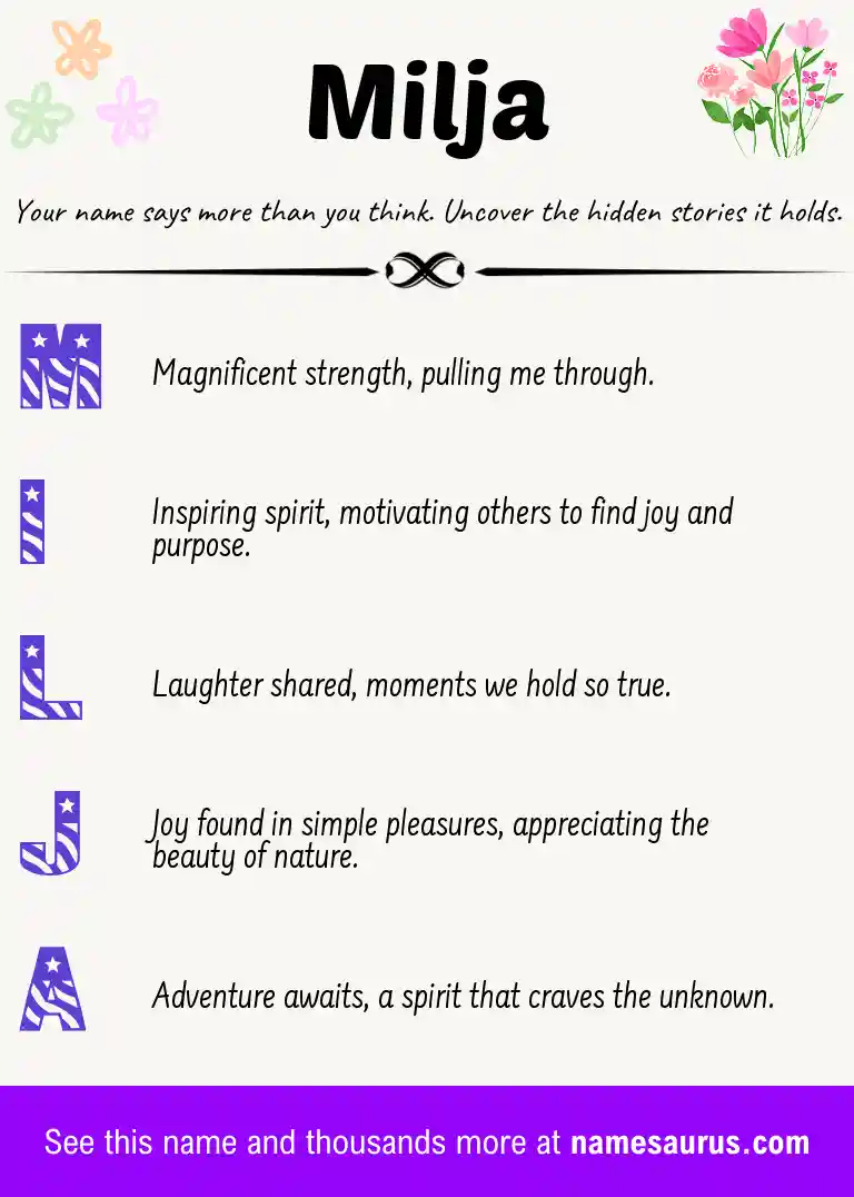 Acrostic poem about Milja.