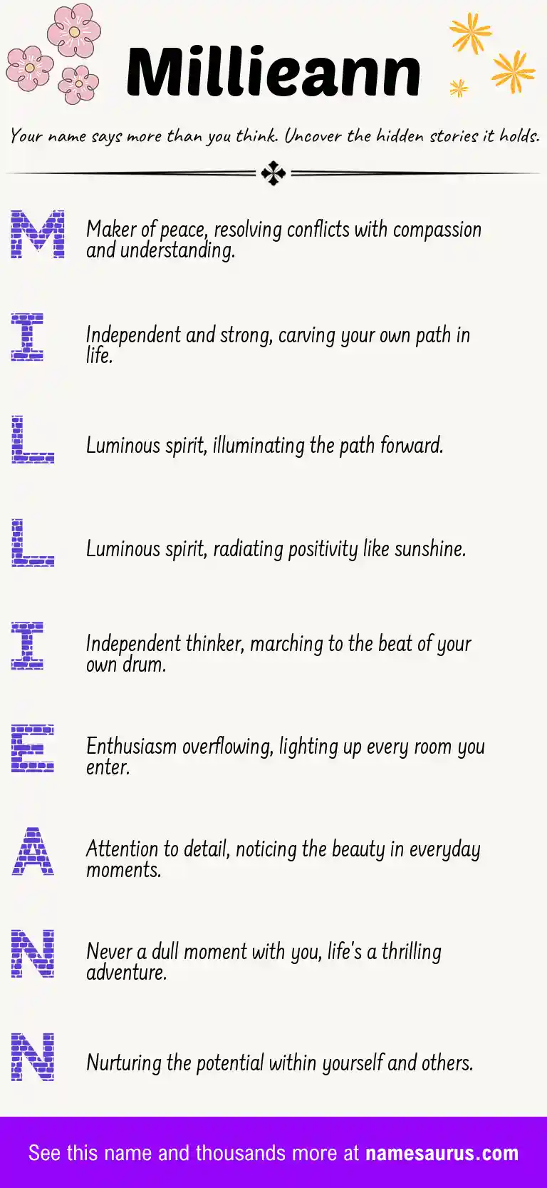 Acrostic poem about Millieann.