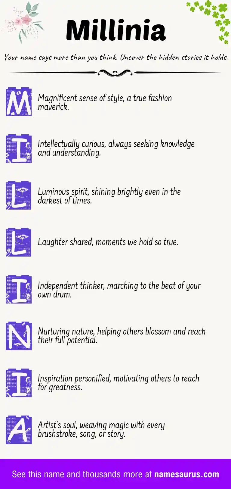 Acrostic poem about Millinia.