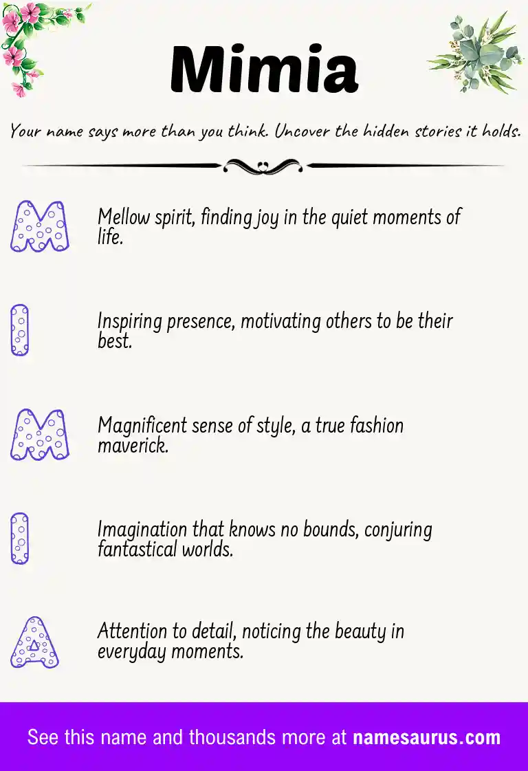Acrostic poem about Mimia.