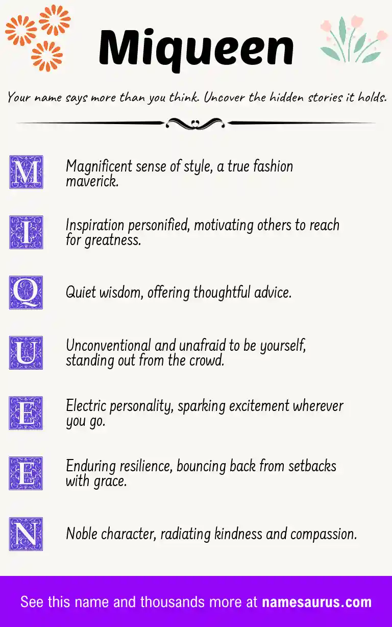 Acrostic poem about Miqueen.