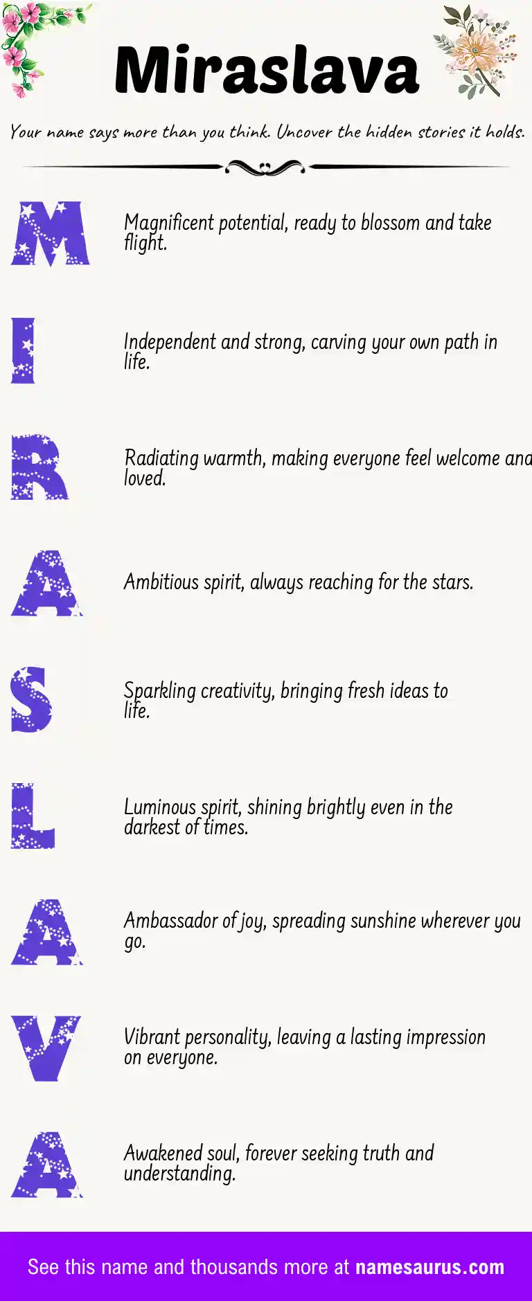 Acrostic poem about Miraslava.